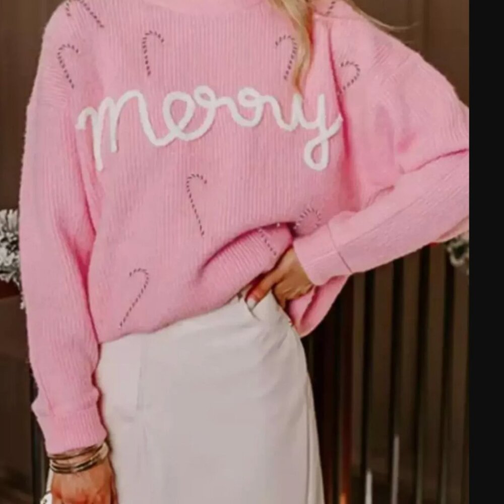 MERRY sweater pink candy cane